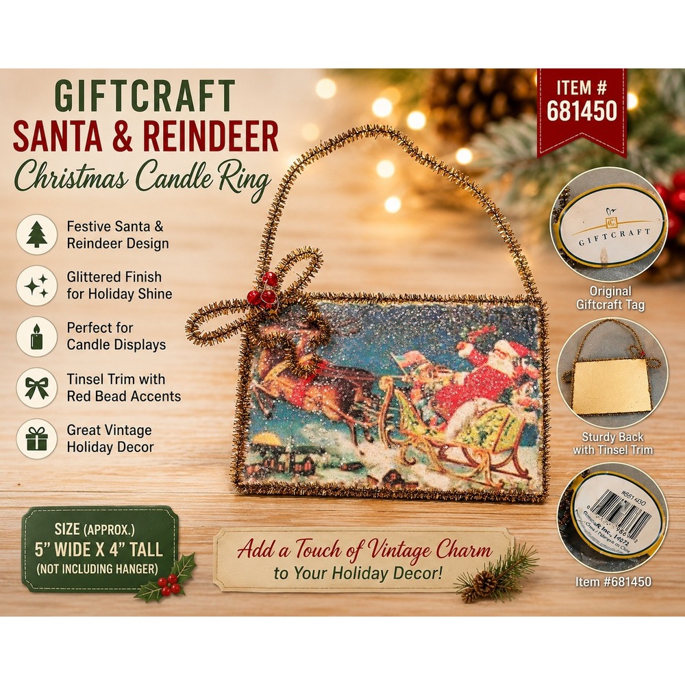 Giftcraft Santa & Reindeer Christmas Candle Ring Ornament Vintage Style 681450